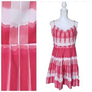 BCBGMAXAZRIA Women’s Pink & White Pleated Spaghetti Strap Dress Size 12